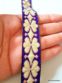 Thumbnail for Wholesale Purple And Beige Embroidered Fabric Trim, Jaquard Trim, Approx. 22mm wide