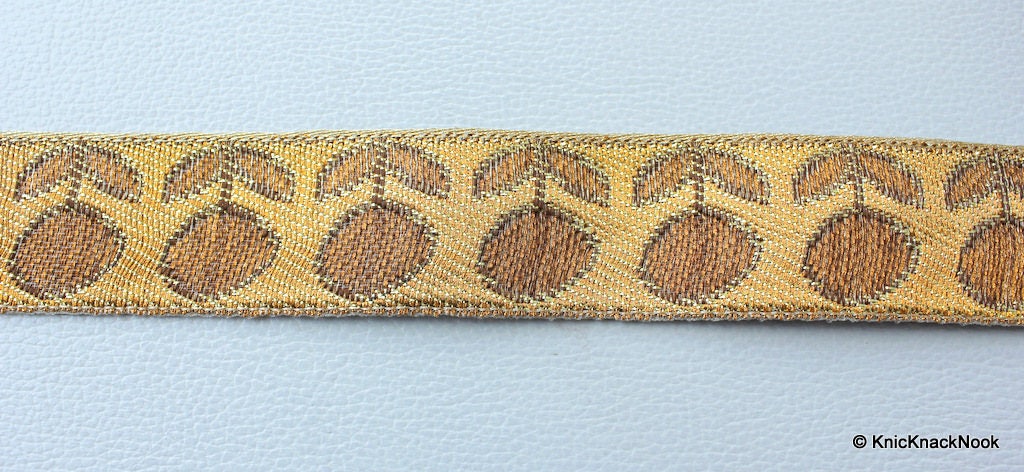 9 Yards x Wholesale Orange, Gold And Bronze Floral Embroidered Fabric Lace Trim, Approx. 30mm Wide - 140316L77