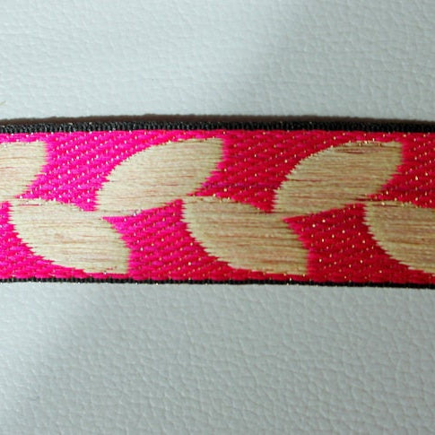 Wholesale Beige, Pink And White Floral And Leaves Jacquard Fabric Lace Trim, Approx. 25mm Wide