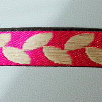 Thumbnail for Wholesale Beige, Pink And White Floral And Leaves Jacquard Fabric Lace Trim, Approx. 25mm Wide