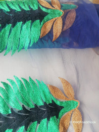 Thumbnail for Wholesale Blue Soft Net Lace Trim With  Blue, Green And Gold Embroidered Leaves, Indian Trims