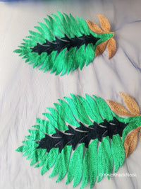 Thumbnail for Wholesale Blue Soft Net Lace Trim With  Blue, Green And Gold Embroidered Leaves, Indian Trims