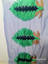 Thumbnail for Wholesale Blue Soft Net Lace Trim With  Blue, Green And Gold Embroidered Leaves, Indian Trims