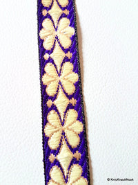 Thumbnail for Wholesale Purple And Beige Embroidered Fabric Trim, Jaquard Trim, Approx. 22mm wide