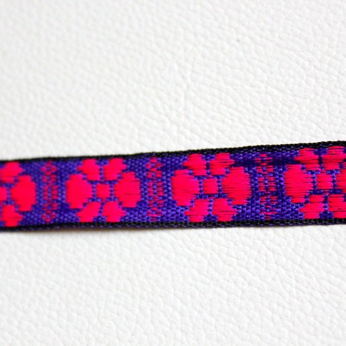 Blue Fabric Trim With Fuchsia Pink Floral Embroidery Thread Lace Trim, 15mm wide - 140316L65