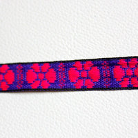 Thumbnail for Blue Fabric Trim With Fuchsia Pink Floral Embroidery Thread Lace Trim, 15mm wide - 140316L65