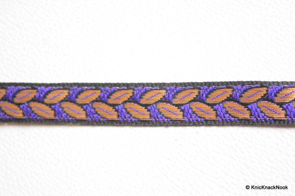 Wholesale Black Fabric Trim With Blue And Gold Leaves Embroidery Thread Lace Trim, 15mm wide - 140316L66