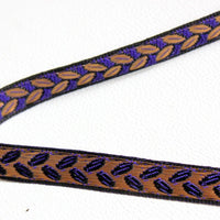 Thumbnail for Black Fabric Trim With Blue And Gold Leaves Embroidery Thread Lace Trim, 15mm wide - 140316L66