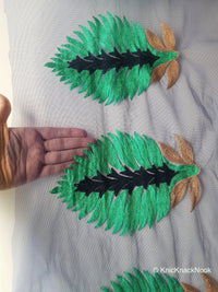 Thumbnail for Wholesale Blue Soft Net Lace Trim With  Blue, Green And Gold Embroidered Leaves, Indian Trims