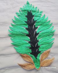 Thumbnail for Wholesale Blue Soft Net Lace Trim With  Blue, Green And Gold Embroidered Leaves, Indian Trims