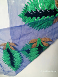 Thumbnail for Wholesale Blue Soft Net Lace Trim With  Blue, Green And Gold Embroidered Leaves, Indian Trims