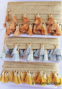 Thumbnail for Copper Brown / Silver Grey / Golden Brown And Beige Shimmer Thread Fringe Trim Tassels One Yard Trim, Approx. 60mm Wide - 210119L285/86/87