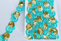 Thumbnail for Wholesale Blue Lace Trim, Tissue Fabric Cutwork With Floral Embroidery & Gold Sequins, Indian Embroidery