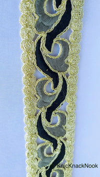 Thumbnail for Wholesale Black And Gold Cut Work Embroidered Trim, Approx. 48mm wide, Indian Embroidered Sari Border