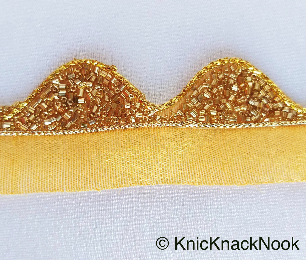 Gold Brown Shimmer Trim With Antique Gold Beads Embellishments