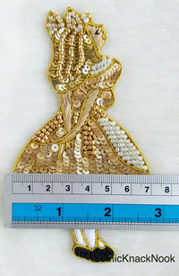 Thumbnail for Embroidered Alice In Wonderland Applique With Gold And White Beads, Sequins In Gold, White & Grey / Red / Glitter Gold / Yellow - 210119L243