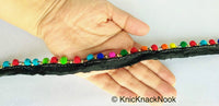 Thumbnail for Wholesale Multicoloured Velvet Beads With Black Cotton Trim, Fringe Trim, Approx. 16 mm wide - 210119L367