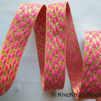 Thumbnail for Pink And Gold Embroidered Trim, Geometric Pattern, Approx. 32mm wide - 200317L45