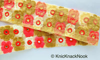 Thumbnail for Beige Net Lace Trim In Brown, Pink, Off White And Red Floral Embroidery And Mirror Embellishments