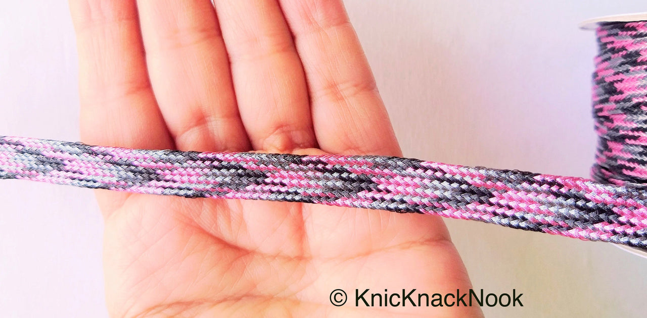 Wholesale Pink / Silver / Light Pink And Grey Thread Lace Trim, Basket Weave, Friendship Bracelet