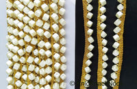 Thumbnail for Off White Cube Pearls Beads With Gold Fringe Woven Trim, One Yard 12mm wide