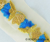 Thumbnail for Wholesale Gold Sheer Trim In Gold Floral Embroidery With Sequins, Approx. 45mm Wide, Indian Sari Border