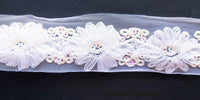 Thumbnail for Wholesale White Flower Tissue Net Fabric Lace Trim With Sequins, Floral Trim, Wedding Supplies Trim By 9 Yards