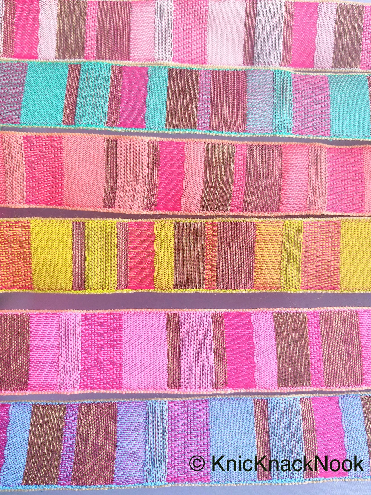 Pink Stripes Jacquard Weave Lace Trim, Stripes Trim, Approx. 30mm wide Trim By 9 Yards Wholesale Trimming Decorative Trim Costume Trim