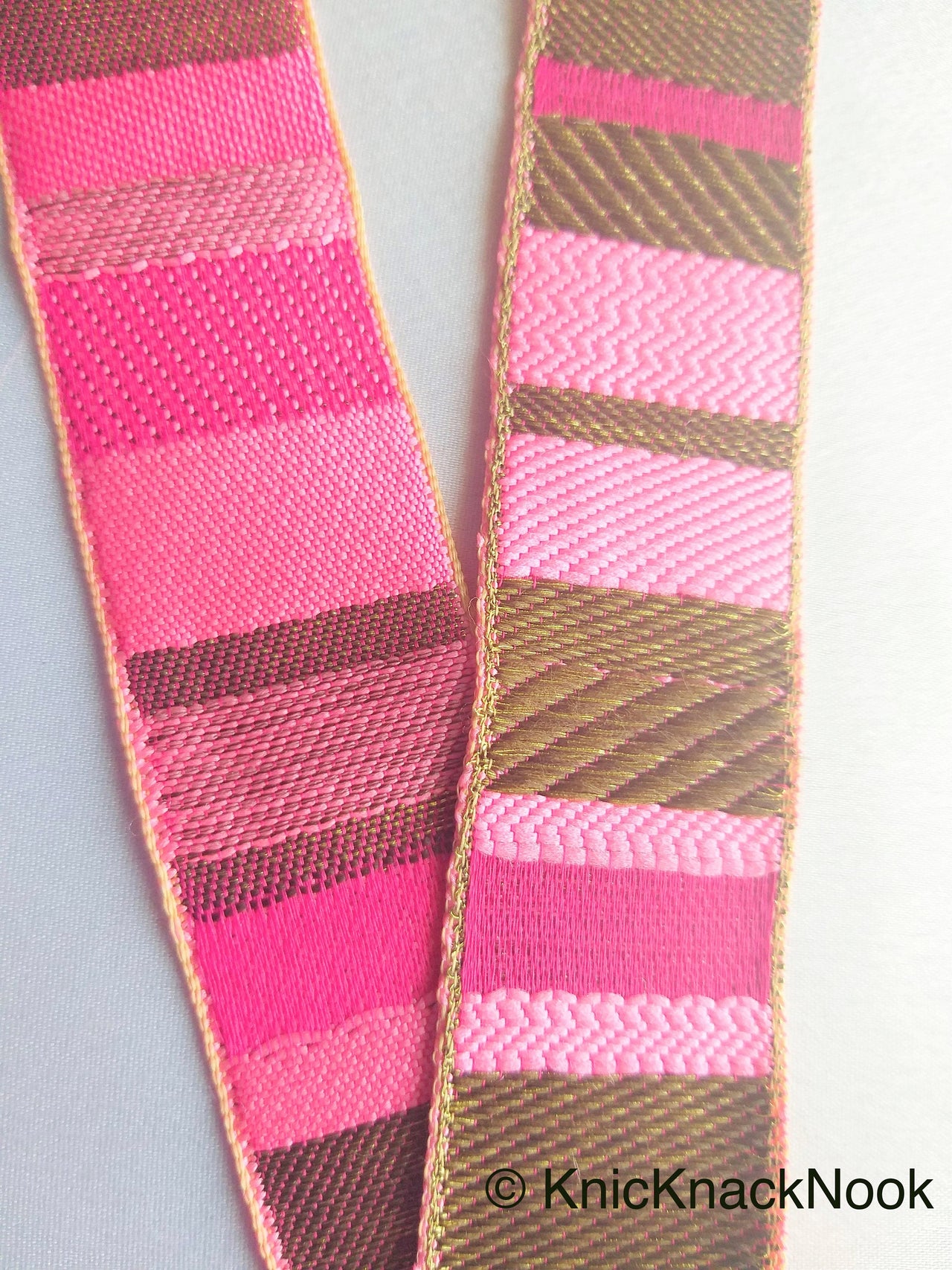 Pink Stripes Jacquard Weave Lace Trim, Stripes Trim, Approx. 30mm wide Trim By 9 Yards Wholesale Trimming Decorative Trim Costume Trim