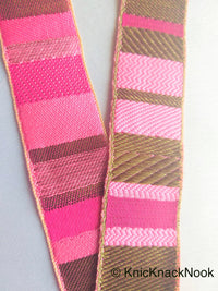 Thumbnail for Pink Stripes Jacquard Weave Lace Trim, Stripes Trim, Approx. 30mm wide Trim By 9 Yards Wholesale Trimming Decorative Trim Costume Trim