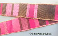 Thumbnail for Pink Stripes Jacquard Weave Lace Trim, Stripes Trim, Approx. 30mm wide Trim By 9 Yards Wholesale Trimming Decorative Trim Costume Trim