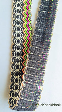 Thumbnail for Gimp Trim With Neon Embroidery, Thread Trim, Approx. 32 mm wide