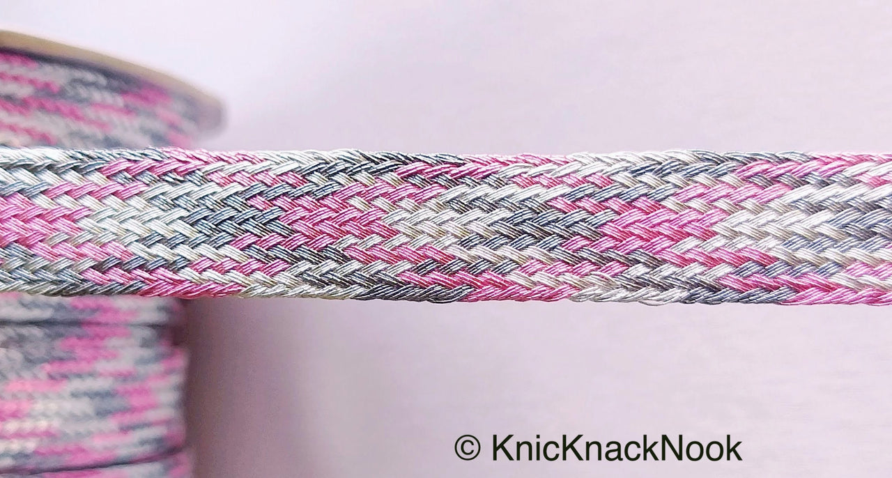 Wholesale Pink / Silver / Light Pink And Grey Thread Lace Trim, Basket Weave, Friendship Bracelet