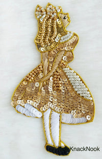 Thumbnail for Embroidered Alice In Wonderland Applique With Gold And White Beads, Sequins In Gold, White & Grey / Red / Glitter Gold / Yellow - 210119L243