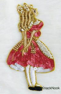 Thumbnail for Embroidered Alice In Wonderland Applique With Gold And White Beads, Sequins In Gold, White & Grey / Red / Glitter Gold / Yellow - 210119L243