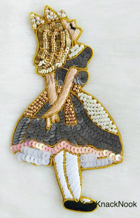 Thumbnail for Embroidered Alice In Wonderland Applique With Gold And White Beads, Sequins In Gold, White & Grey / Red / Glitter Gold / Yellow - 210119L243