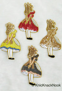 Thumbnail for Embroidered Alice In Wonderland Applique With Gold And White Beads, Sequins In Gold, White & Grey / Red / Glitter Gold / Yellow - 210119L243