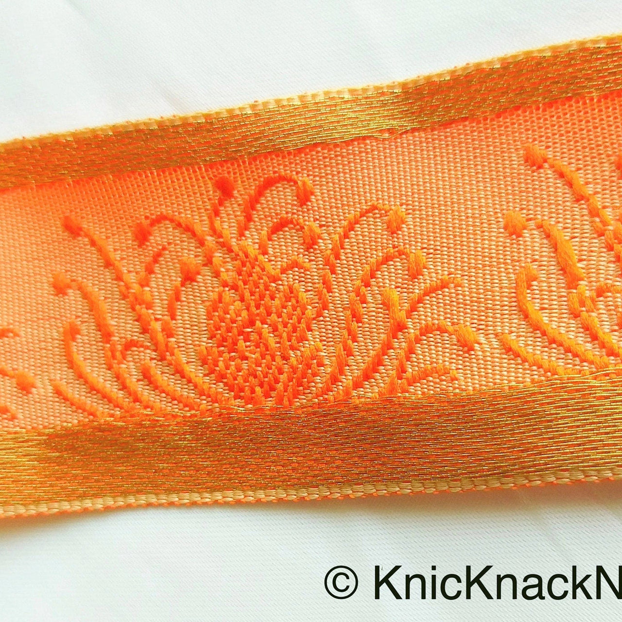 Orange / Green / Blue And Bronze Embroidered Trim, One Yard Trim, Jacquard Trim