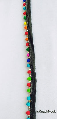 Thumbnail for Wholesale Multicoloured Velvet Beads With Black Cotton Trim, Fringe Trim, Approx. 16 mm wide - 210119L367