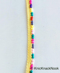 Thumbnail for Multicoloured Pearl Beads With Beige Weave Fringe Trim, Approx. 10 mm wide - 210119L205