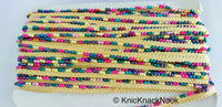 Thumbnail for Multicoloured Pearl Beads With Beige Weave Fringe Trim, Approx. 10 mm wide - 210119L205