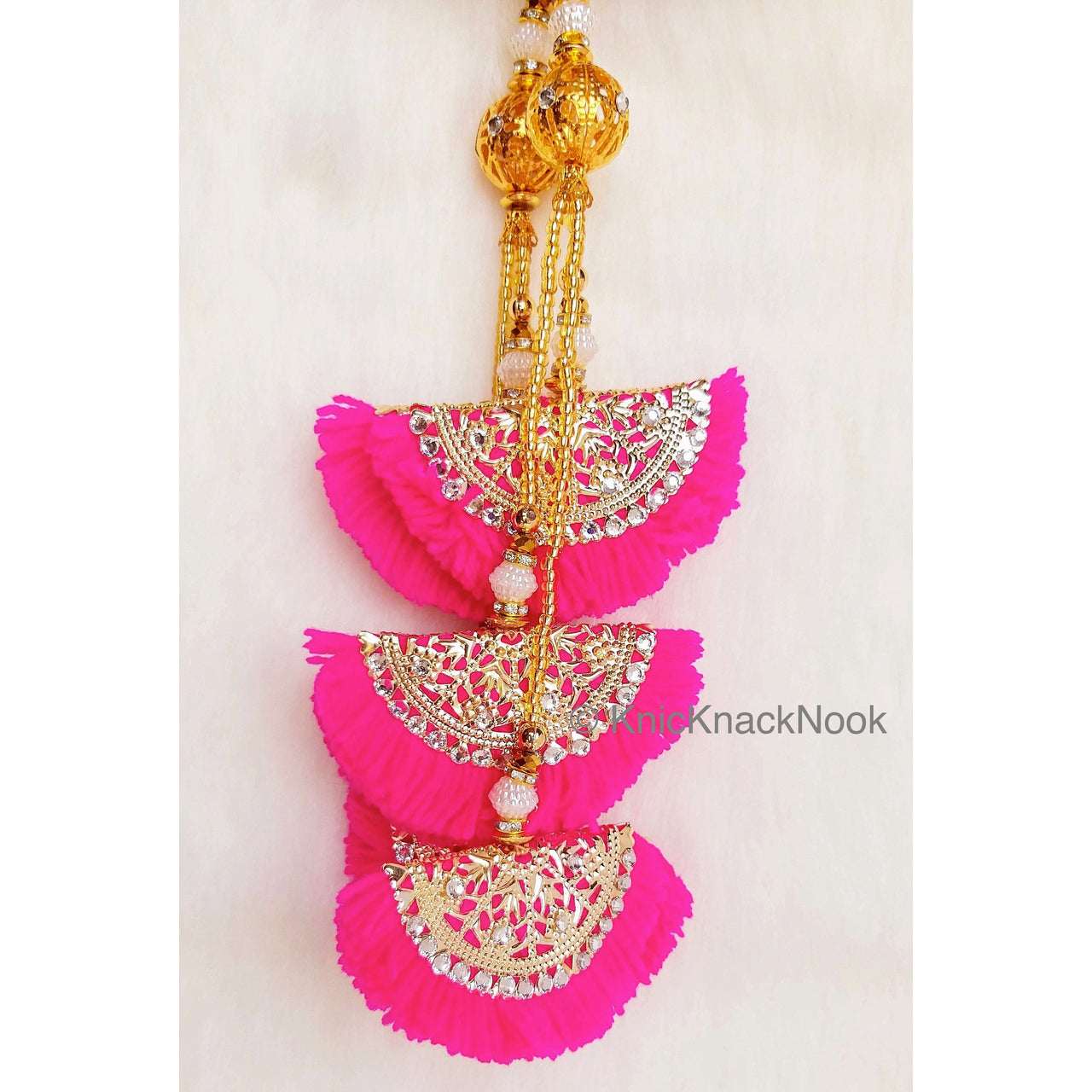 Blue / Pink Fan Tassels With Silver and Gold Filigree Embellishments, Wool Tassels, Embellishments