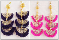 Thumbnail for Blue / Pink Fan Tassels With Silver and Gold Filigree Embellishments, Wool Tassels, Embellishments