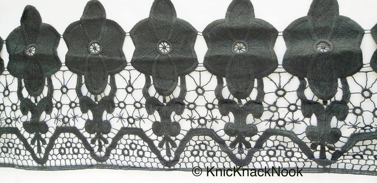 Black Floral Embroidery Crochet (Cotton) One Yard Lace Trims, Indian Laces, Indian Trims