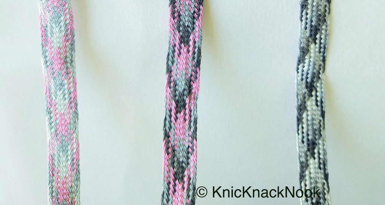 Wholesale Pink / Silver / Light Pink And Grey Thread Lace Trim, Basket Weave, Friendship Bracelet