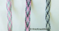 Thumbnail for Wholesale Pink / Silver / Light Pink And Grey Thread Lace Trim, Basket Weave, Friendship Bracelet