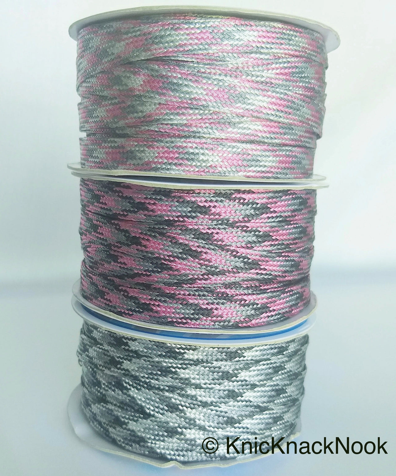 Wholesale Pink / Silver / Light Pink And Grey Thread Lace Trim, Basket Weave, Friendship Bracelet