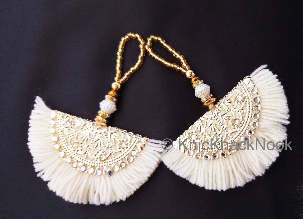 Fan Tassels With Silver and Gold Filigree Embellishments, Wool Tassels, Embellishments