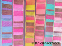 Thumbnail for Pink Stripes Jacquard Weave Lace Trim, Stripes Trim, Approx. 30mm wide Trim By 9 Yards Wholesale Trimming Decorative Trim Costume Trim