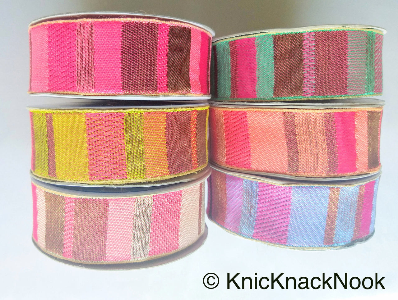 Pink Stripes Jacquard Weave Lace Trim, Stripes Trim, Approx. 30mm wide Trim By 9 Yards Wholesale Trimming Decorative Trim Costume Trim